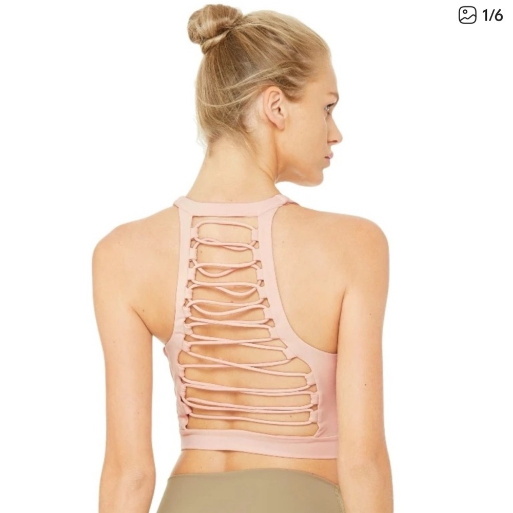 Alo Movement Light Pink Strappy Back Sports Bra